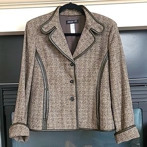 Jones New York Women's Wool Blend Blazer with Genuine Leather trimmed, Size 8